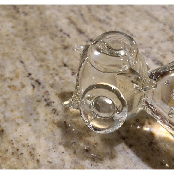 Glass Owl Figurine Or Paperweight Bubbled Glass. Smooth Bottom 4" - Picture 6 of 12